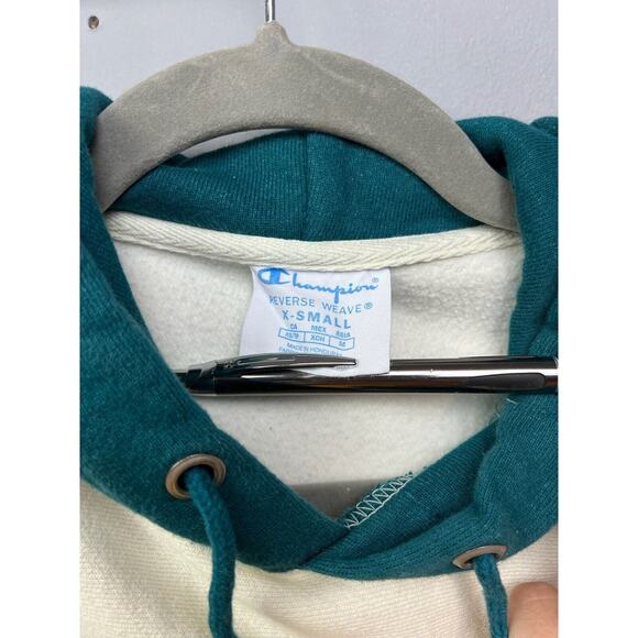 Champion Hoodie Adult XS Cream Green Reverse Weave Warm Up Heavy Sweatshirt - Picture 4 of 9